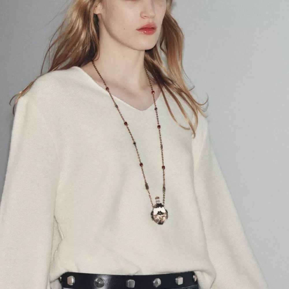 ZARA METAL FLOWER BOTTLE NECKLACE NWT